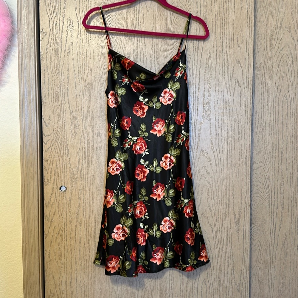 SATIN ROSE MINI DRESS